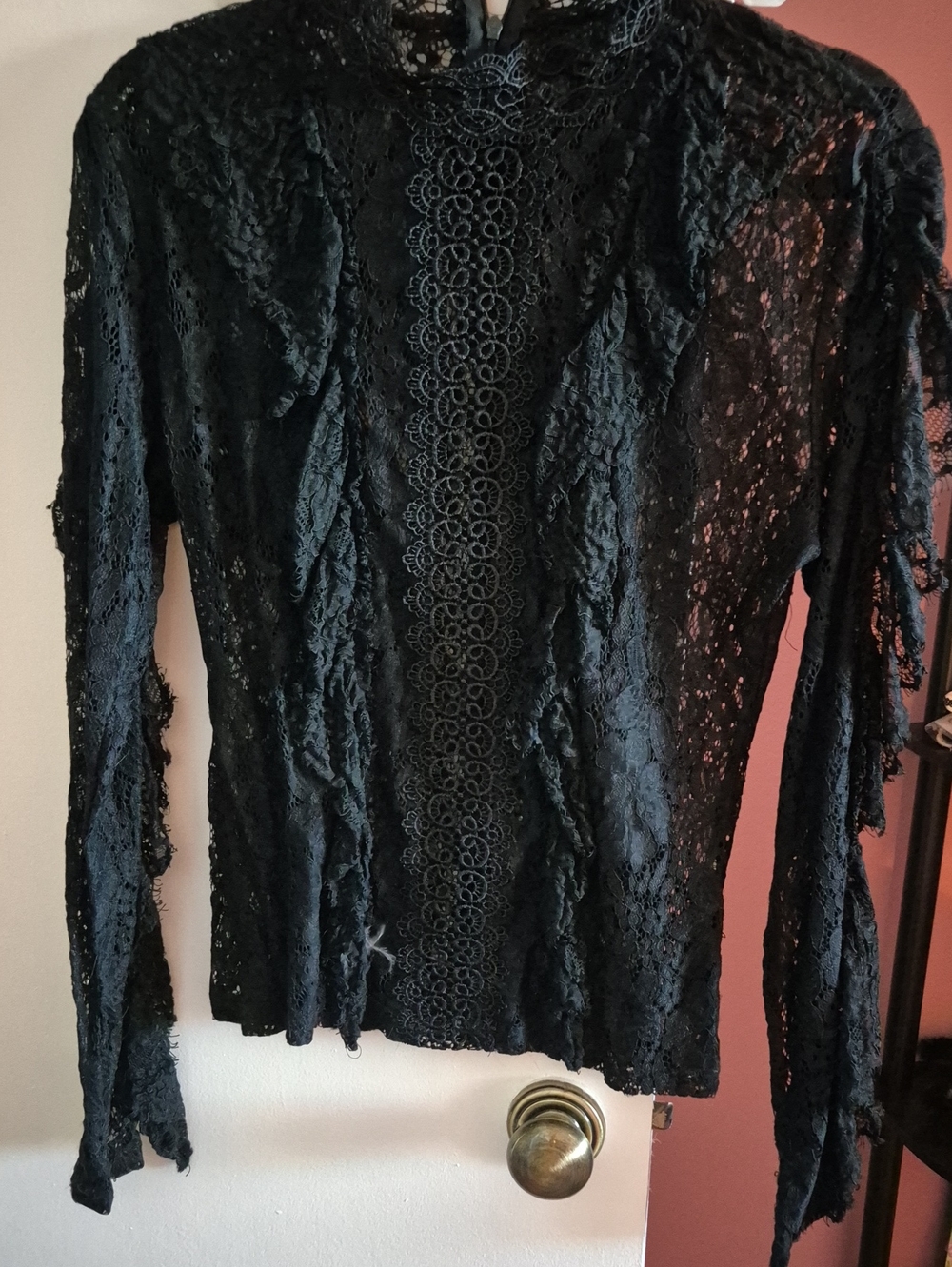 SHEIN Black Lace High-Neck Long Sleeve Top